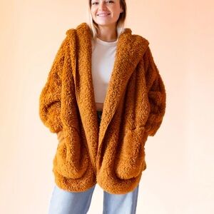 Nordic Beach One Size Cozy Women's Brown Teddy Jacket Coat